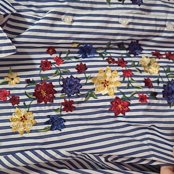 Charter club - Flower Embroidered Striped Shirt - Picture 5 of 6